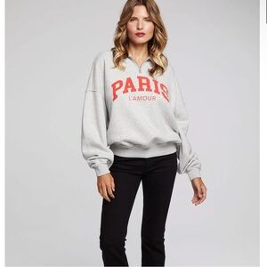 Chaser Gray Quarter-Zip 'PARIS L'AMOUR' Sweatshirt with Red Print